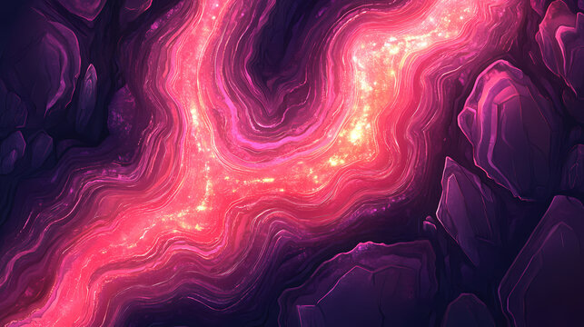 Abstract pink and red geode marble pattern. Glowing Crystal Veins. Illustration