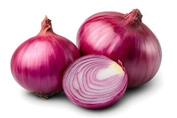 Fresh whole red onions isolated on white background