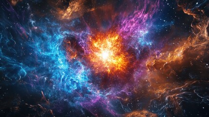 Obraz premium Vibrant Nebula Explosion Cosmic Fire and Ice Abstract Space Background