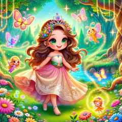 Fototapeta premium Young Princess playing with magical creature