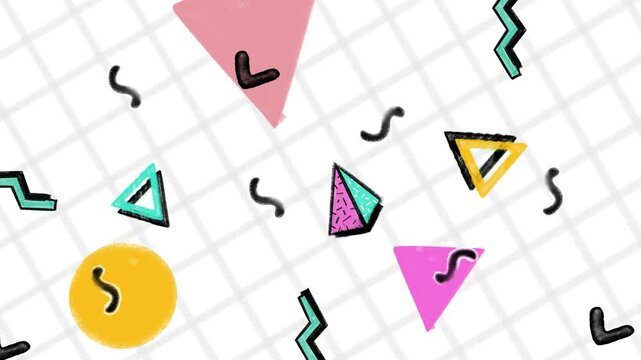 Animated colorful memphis pattern 80s aesthetic loop background video