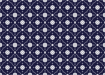 symbol floral blooming blue and white color, Portuguese style, ethnic fabric seamless pattern, design for cloth, carpet, batik, wallpaper, wrapping etc.