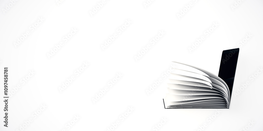 Aufkleber Open book and digital tablet on a clean white background, blending traditional and digital concepts in modern design. 3D Rendering