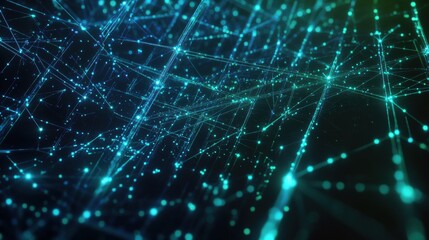 Obraz premium Abstract Teal and Blue Network Connections Futuristic Digital Background with Glowing Lines and Nodes