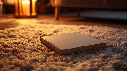 Book Resting on a Fluffy Rug Near a Candle