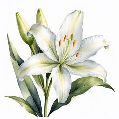 Elegant White Lily Flower Blossom Botanical Illustration Floral Design