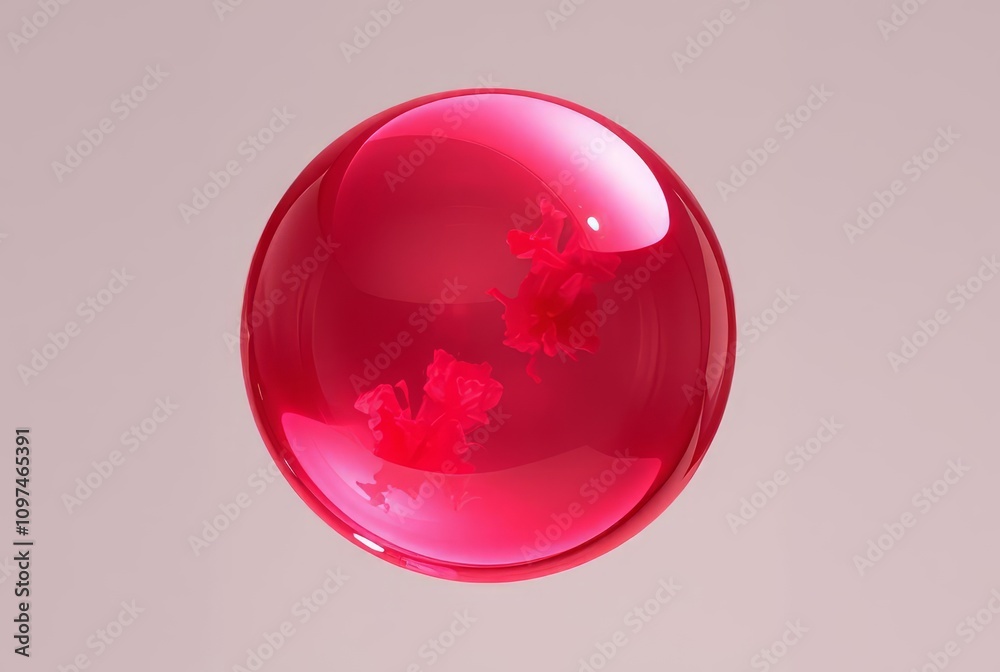 Wall mural ruby plasma bubble a transparent red sphere filled with swirling