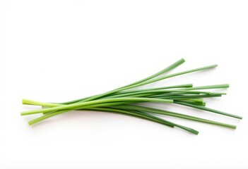 Fresh chives A sprig of fresh chives on a white background highl