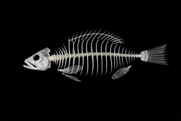 _. Photogram Fish Skeleton - A black and white photogram of a fi