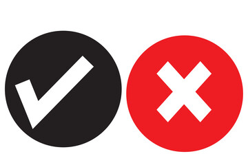 Obraz premium tick symbol and red cross sign in circle. Icons for evaluation quiz. Vector.