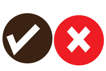 Fototapeta premium tick symbol and red cross sign in circle. Icons for evaluation quiz. Vector.