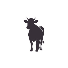 Cow black silhouette. Bull symbol. Beef silhouette. Farm animal icon isolated on white background.