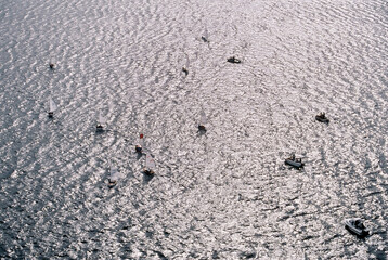 Small boats under sail competing in a race