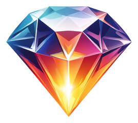 Brilliant diamond logo with sharp edges and vibrant colors isolated on transparent background