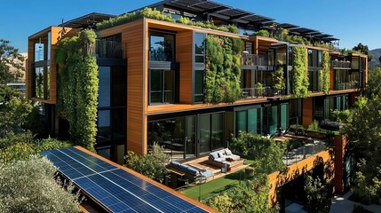 Obraz premium Integrated solar panel systems promote sustainability in housing.