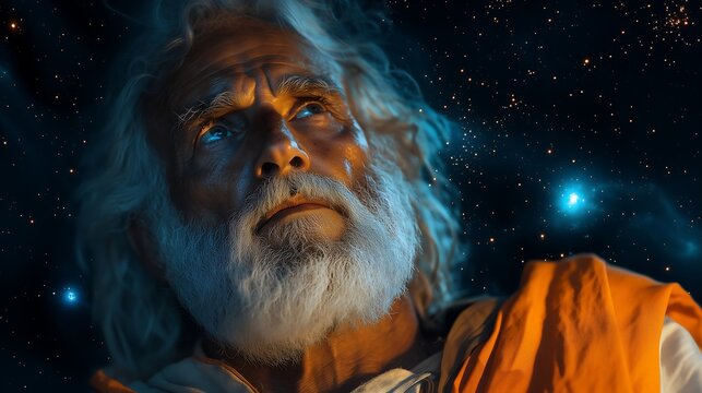 Abraham talking to God and looking at the stars in the sky, he is interceding for his nephew Lot, so that God does not destroy Sodom Gomorrah, abra&atilde;o falando com deus e intercedendo por L&oacute; e sodoma