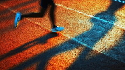 Blurred Runner With Long Shadow on Orange Track