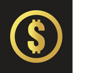 vector image of dollar icon in golden color and black background