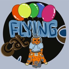 Fototapeta premium cat wearing an astronaut suit flies away on a balloon
