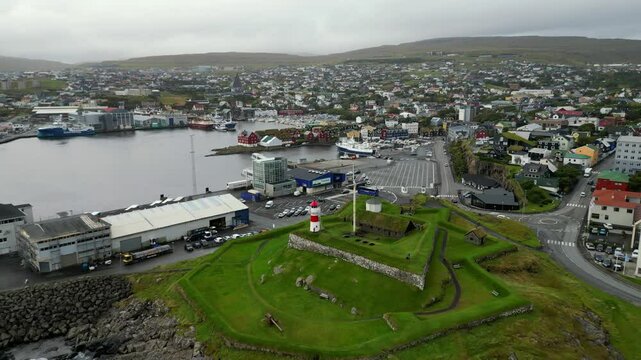 Aerial scenery of the Faroe islands at Torshavn