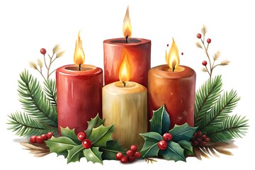christmas decoration with candle and holly
