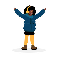 Young girl in winter attire enjoying the outdoors with joy and excitement