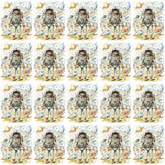 Obraz premium Cosmic Kid Astronaut Repeat Pattern 