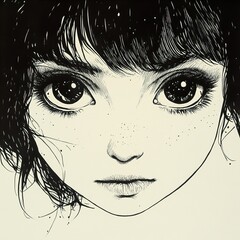 Fototapeta premium Mysterious Girl: A Pen and Ink Portrait