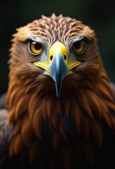 Obraz premium A striking close-up of a majestic golden eagle showcasing its fierce gaze and intricate feather details, This image is ideal for wildlife articles