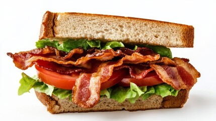 A perfectly assembled BLT sandwich with crispy bacon, fresh lettuce, juicy tomato slices