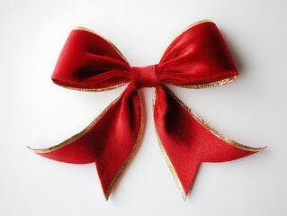 Beautiful red and gold ribbon tied into a festive bow on a luxurious golden patterned background for Christmas or holiday gift wrapping.