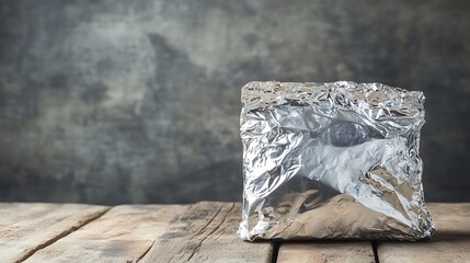Aluminum Foil Packet On Wooden Surface