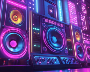 Fototapeta premium Vibrant sound experience urban nightlife digital art colorful environment close-up view music concept