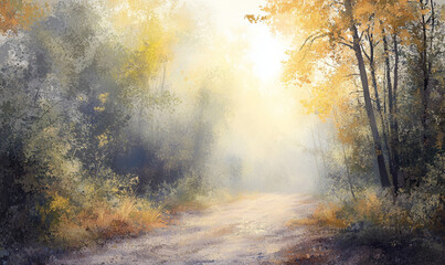 A summer forest with soft fog surrounded it, Tropical Stunning view of with sunrise mist and fog rays in the morning.