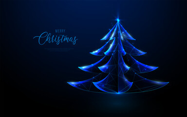 Futuristic Christmas Tree with Blue Neon Lights