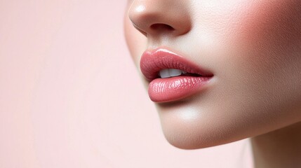 Naklejka premium Close-up of Beautiful Pink Lips, Makeup, Beauty, Sensual, Cosmetics, Fashion Photography