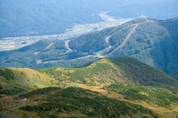 Happo Alpen Line Nature trail, Hakuba, Nahano, Japan, Mountain landscape with valleys and greenery