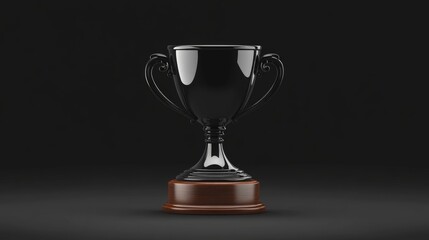 Black trophy on wooden base