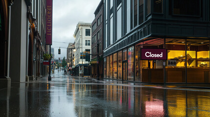 Obraz premium Closed boutique storefront with elegant window display, symbolizing the end of a day and the anticipation of a new beginning