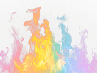 Vibrant rainbow flames against black Transparent Background.