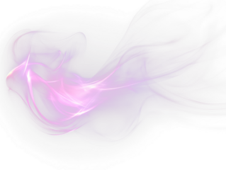 Abstract purple and pink glowing smoke or energy wave on black Transparent Background.