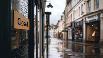 Fototapeta premium Closed boutique storefront with elegant window display, symbolizing the end of a day and the anticipation of a new beginning