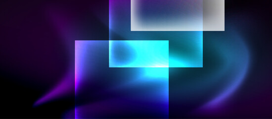 Glass squares with neon shiny light abstract background