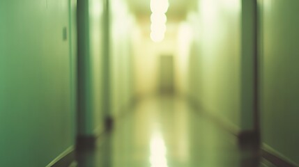 Blurry Hallway Interior: A Softly Lit Office Corridor. AI Generated