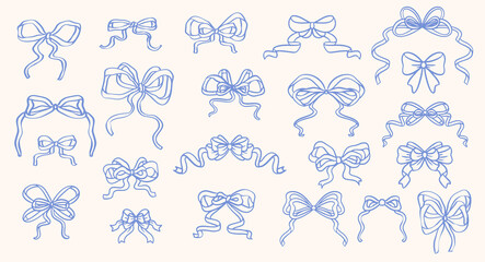 Hand Drawn Vintage Bow Tie Clip Art Ribbon for Wedding Invitation Menu Decorative Bow Classic Mediterranean Italian in Vector 