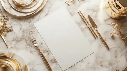 Elegant Gold Cutlery and Plates on Marble Tabletop