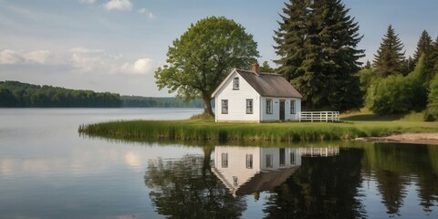 Obraz premium Peaceful Lakefront Cottage.