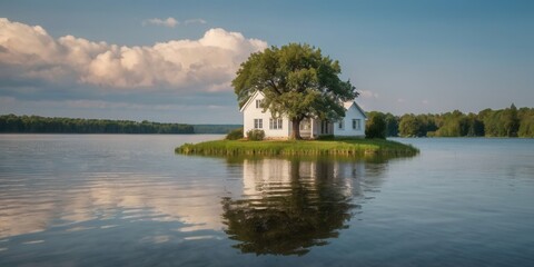 Obraz premium Peaceful Lakefront Cottage.