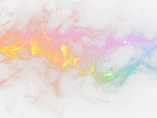 Abstract vibrant rainbow smoke swirls on black Transparent Background.