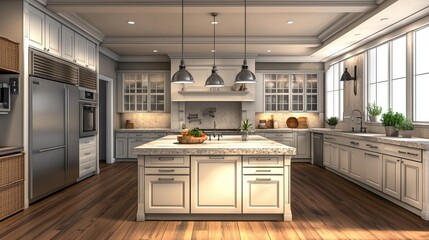 Modern Luxury Kitchen Interior With Stainless Steel Appliances and Sleek Countertops in Contemporary Home Design